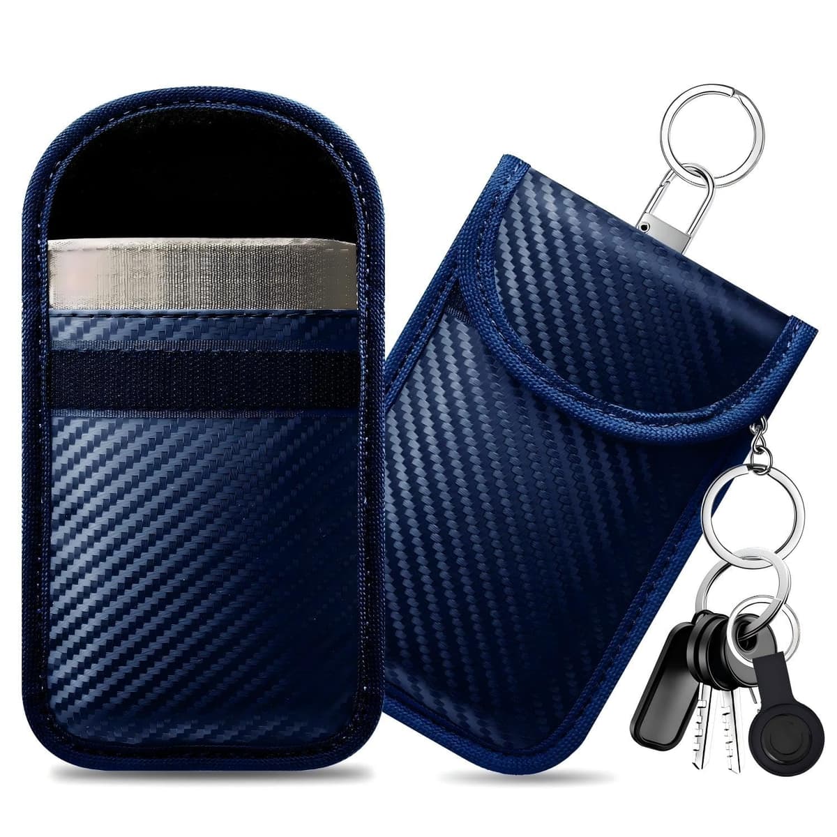 Faraday Pouch for Car Keys, Pack of 2 Anti-Theft RFID Key Fob Protection Bag with 4 Pack Key Rings for Car Security, Keyless Entry Car Keys Case, M, Blue Blue M