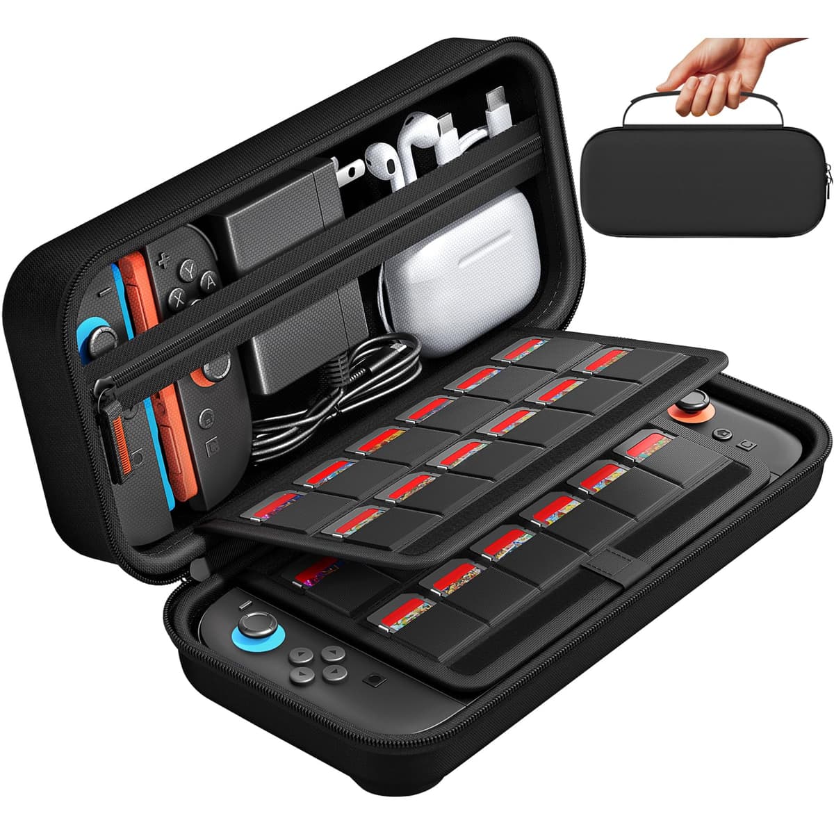 daydayup Switch 2 Carry Case Compatible with Nintendo Switch 2, with 24 Games Cartridges Protective Hard Shell Travel Carrying Case Pouch for Switch 2 Console & Accessories,Black