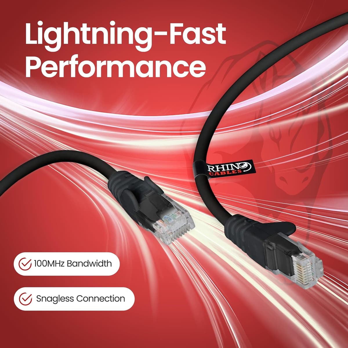 rhinocables CAT5e High-Speed Ethernet Patch Network Cable for LAN — Snagless Cable with RJ45 Connector Lead — Ideal for Internet, Router, Modem, Smart TV, PC & Laptop (5m, Black)