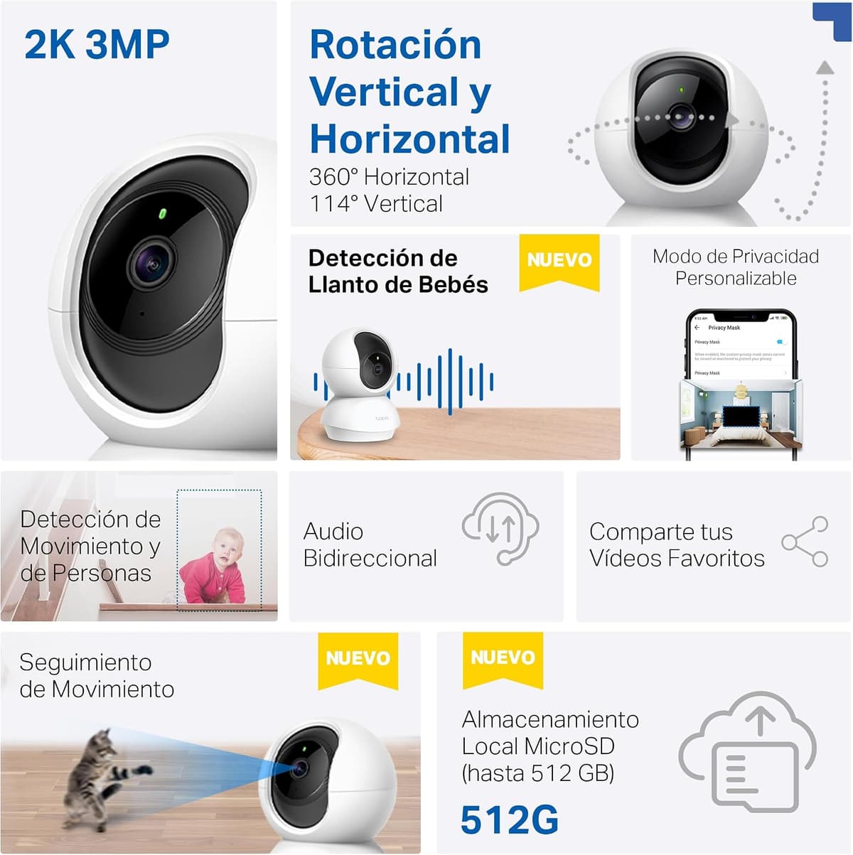 Tapo 2K(3MP) 360°C21A Indoor WiFi Surveillance Camera, Night Vision, Real-Time Notifications, Person Detection, Motion Tracki