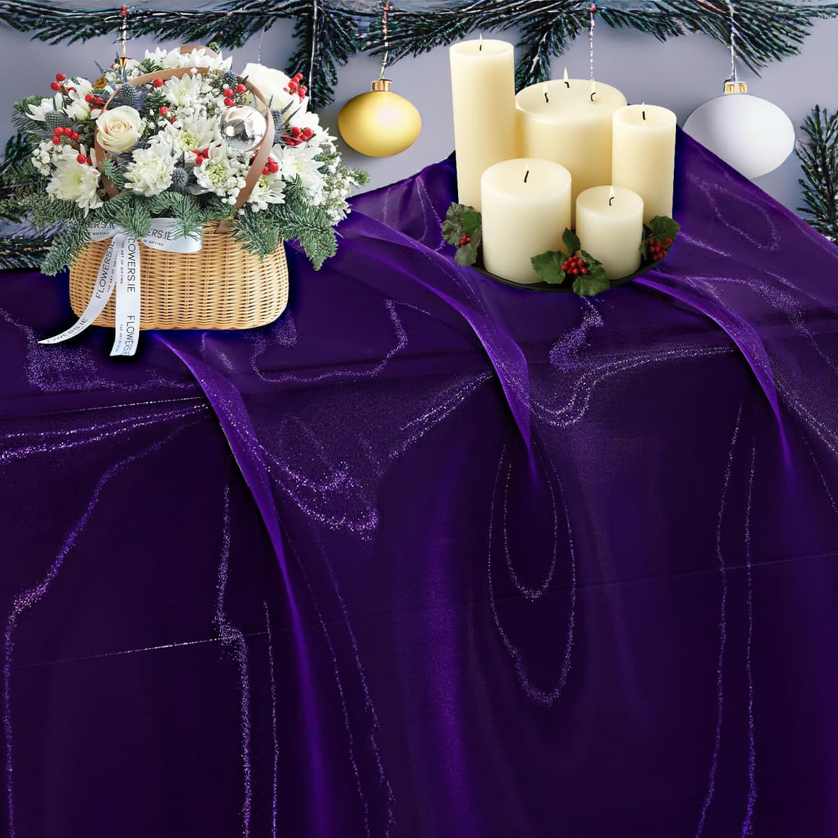 MDS Pack of 5 Yard Sheer Organza Fabric for Wedding Party Home Event Banquet Decorations, Backdrop Curtain Craft Dress Sewing Fashion DIY Crystal Organza Tulle Fabric Bolt 44” Wide - Purple