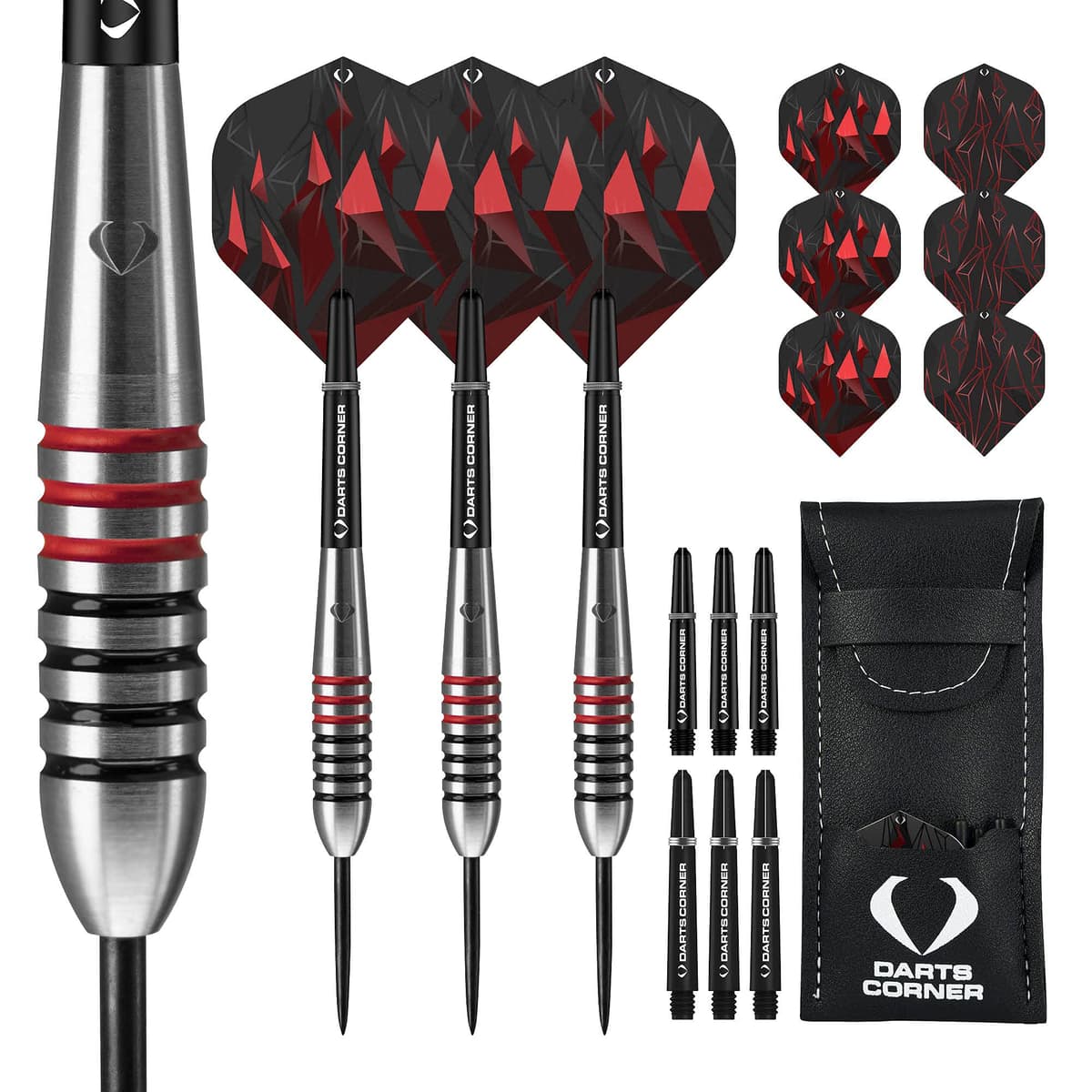 Darts Corner Astrofire | Juego de Dardos con Cuerpo 90% tungsteno y Punta de Acero Incluye 6 Aletas, 6 Varillas, Tarjeta de Pago y Estuche de Almacenamiento, Anillos y