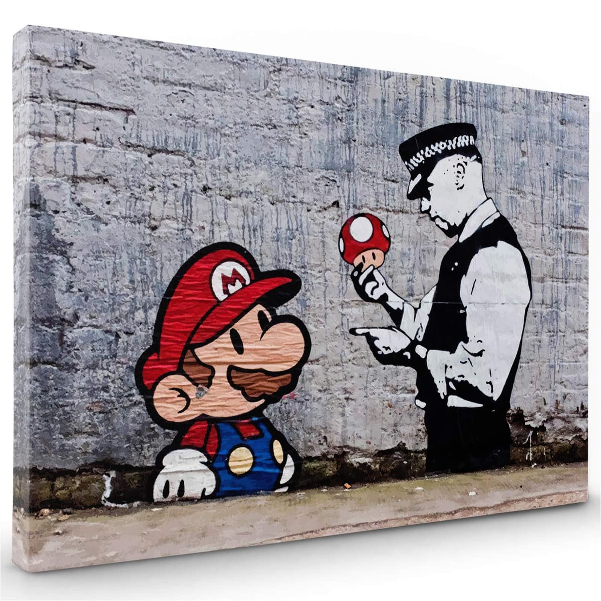Whats On Your Wall.com Canvas Print | Banksy Mario | Grey and Red | Abstract Wall Art | Living Room, Bedroom, Kitchen, Bathroom