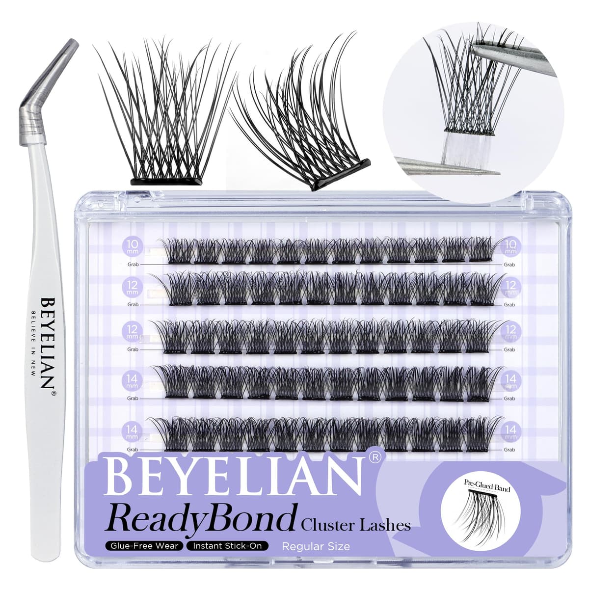 BEYELIAN Pestañas Postizas Self Adhesive, 72 Pcs D+ Curl DIY Press on Pestañas Individuales, Pestañas Adhesivas Reutilizables Cluster Lashes Pestañas Postizas (R37)