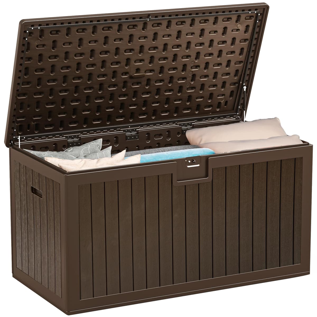 YITAHOME Garden Storage Box Outdoor 567.8L, Heavy-Duty Waterproof Resin Deck Box with Lockable Lid, All-Weather Storage Bench for Patio Furniture, Cushions, Pool & Garden Tools, Brown
