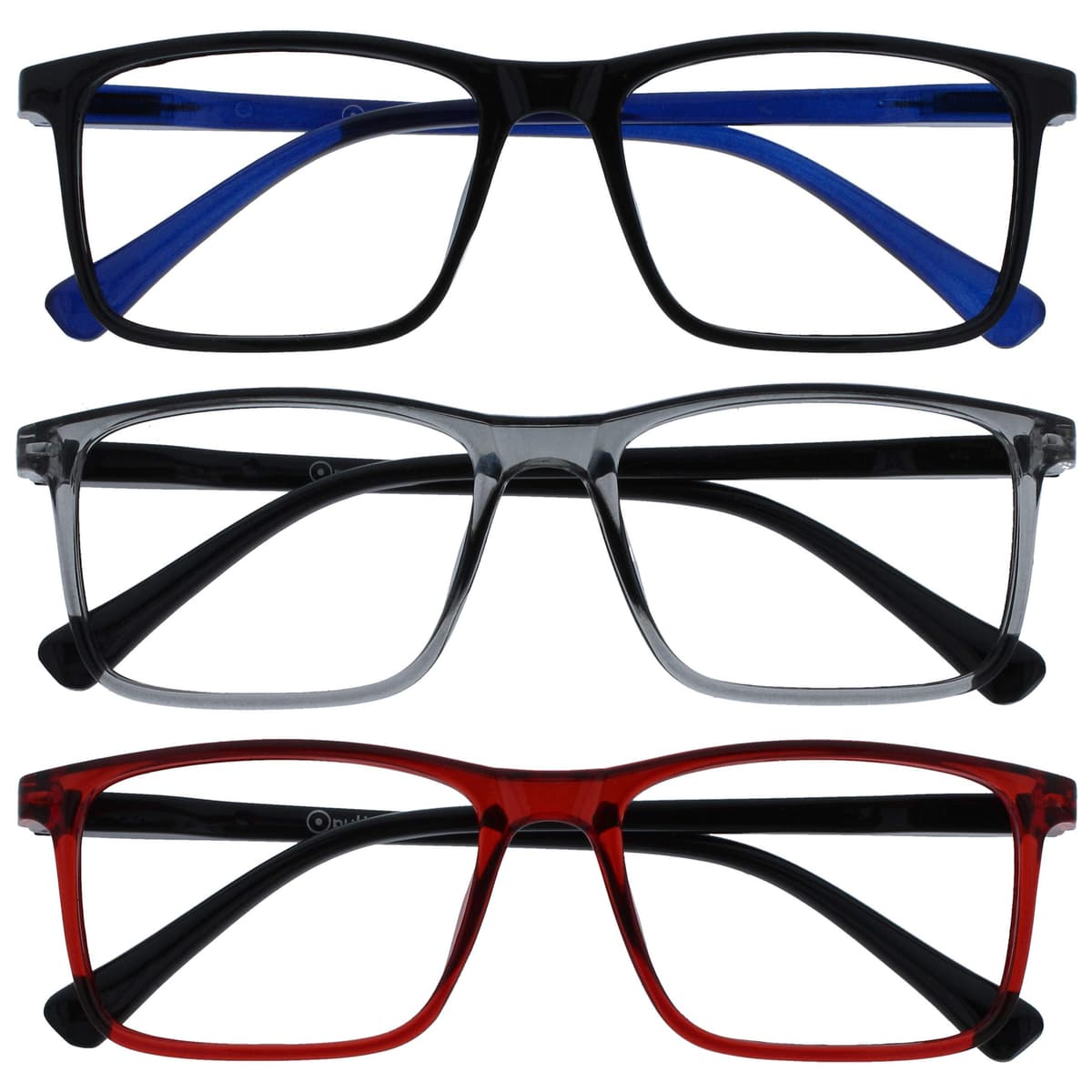 OPULIZE INK Gafas de Lectura - Pack de 3 - Montura Rectangular Grande - Negro Gris Rojo - Hombre Mujer - Bisagras de Muelle - RRR4-17Z - +2.00