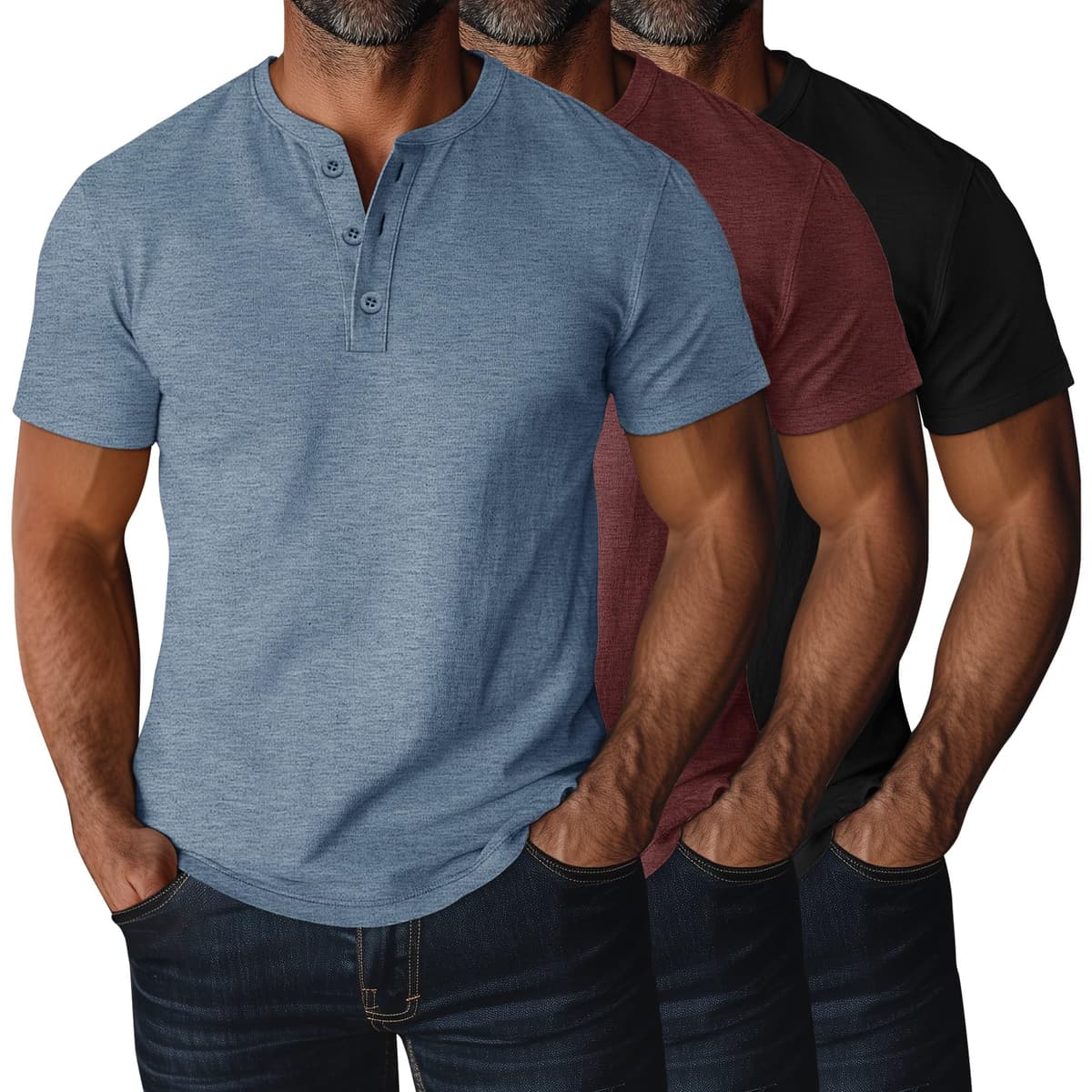 Ficerd 3 Piezas Camisetas Henley para Hombres de Talla Grande y Alta, Manga Corta, Oversize Holgadas, Básicas Casuales Tops