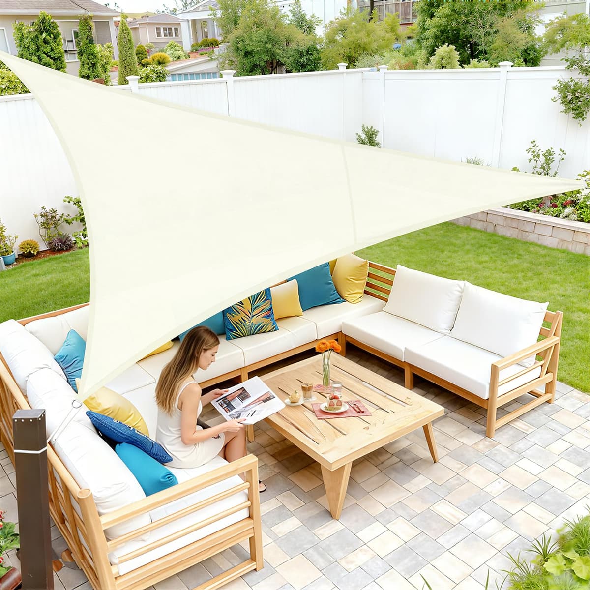 LOVE STORY Toldo Vela de Sombra Impermeable Triangular 3x3x3m Protección Rayos UV PES Toldos para Patio, Exterior Terrazas, Jardín, Balcon (Crema)