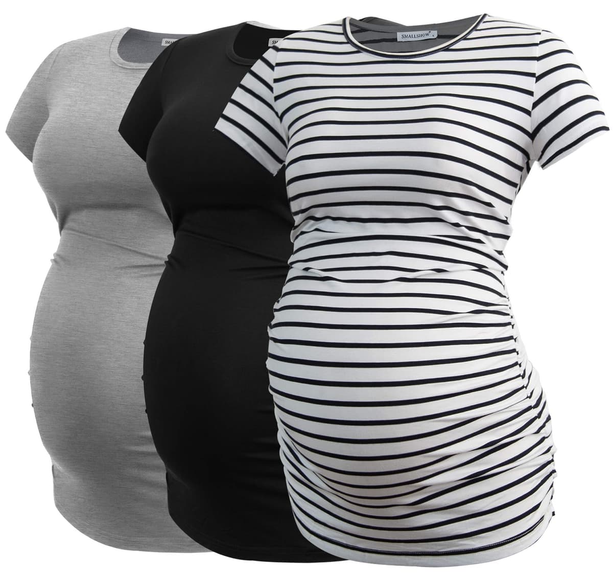 Smallshow Maternity Clothing Tops Side Ruched Pregnancy Clothes for Women 3-Pack