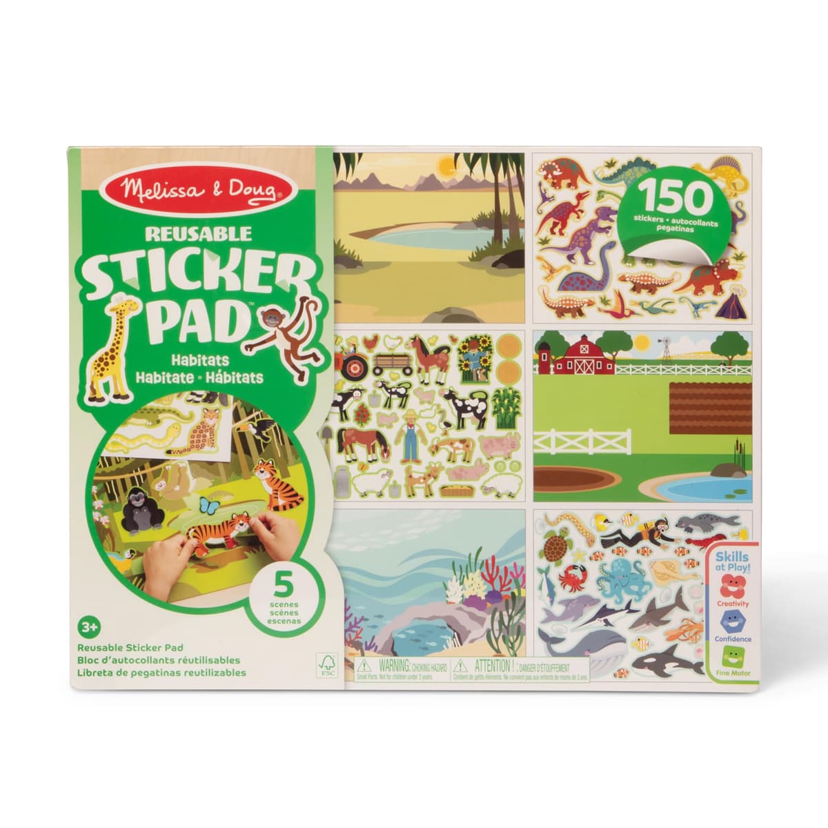 Melissa & Doug - Bloc de Pegatinas Infantiles Hábitats, Naturaleza - Libro Pegatinas Reutilizables: 150 Autoadhesivos, 5 Escenas, 6074872, Manualidades Niños, Regalo Niño 3 años + Stickers Infantiles
