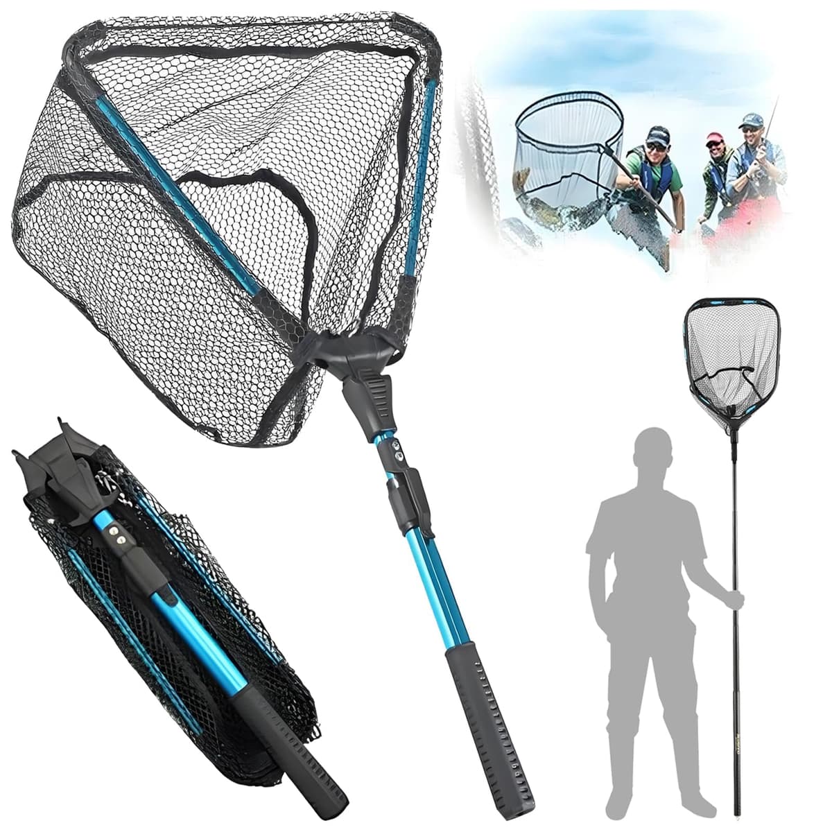 Jiavlyx Red de Pesca Plegable, 90cm Red de Pesca Telescópica, para estanques, Arroyos, Lagos y Desde embarcación