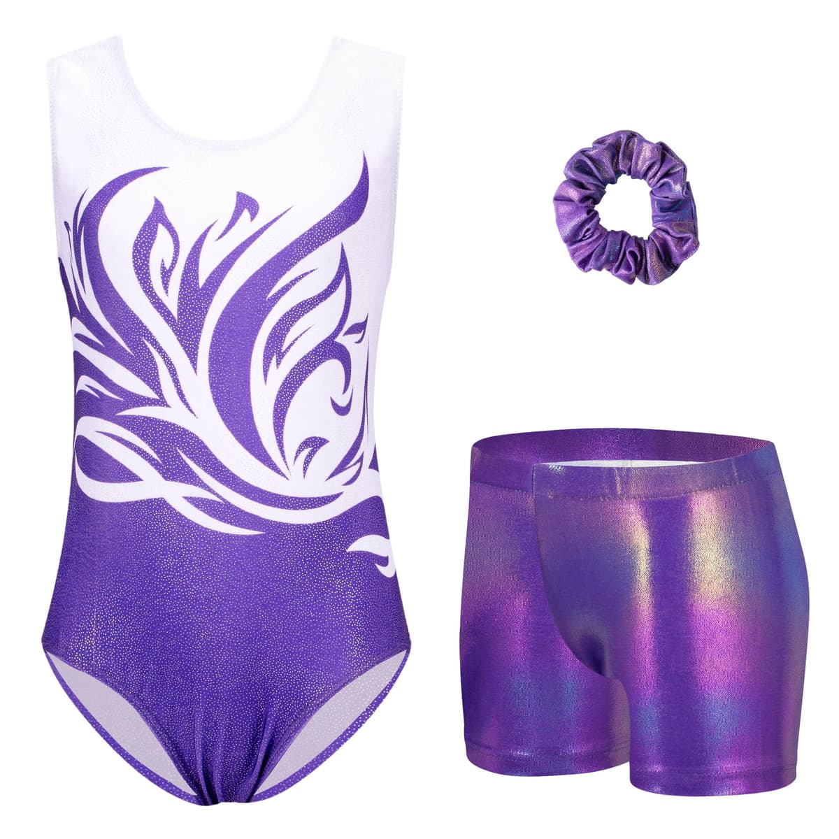 Arshiner Maillot Gimnasia Ritmica Niña Conjunto de Gimnasia Tres Piezas sin Mangas para Verano Entrenamiento Moderno Conjunto de Body y Pantalón Corto Maillot Ballet Niña 3-10 Años