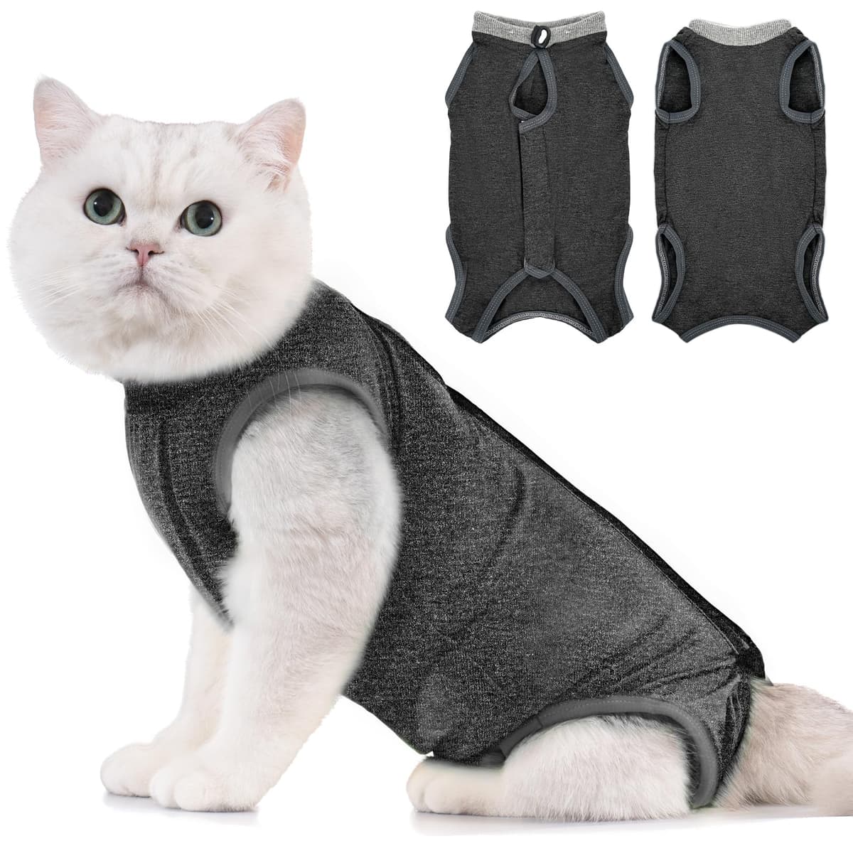 Avont Traje de Recuperación para Gatas Esterilizadas, Ropa Postoperatoria Protectora Antilamido, Chaleco para Cirugía y Heridas Abdominales (Gris Oscuro,L)