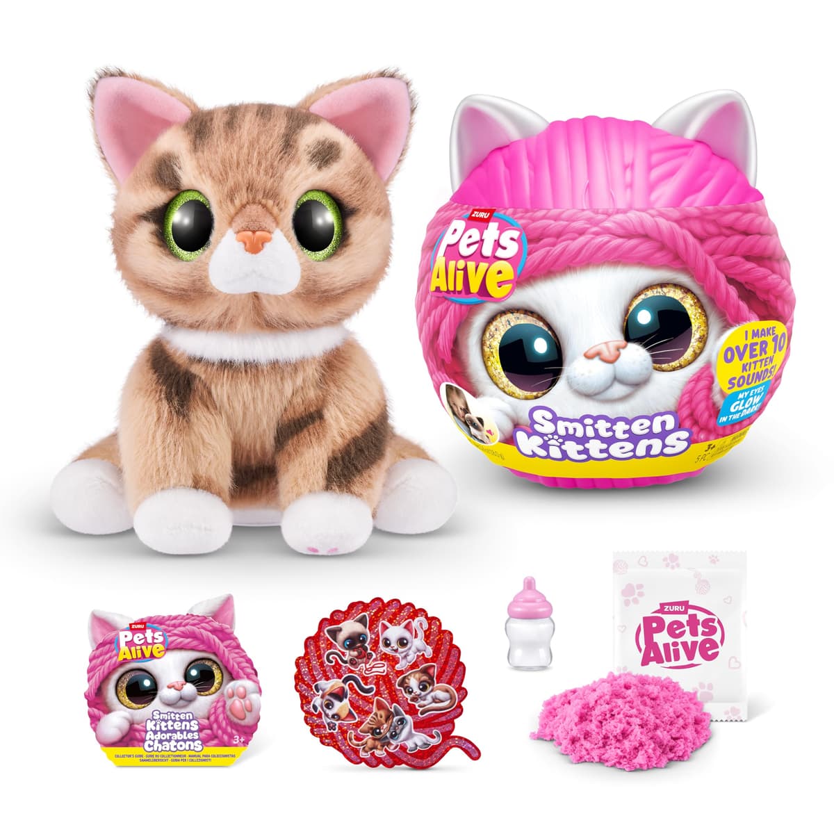 Pets Alive Smitten Kittens Surprise (Tabby Cat Ginger) por ZURU Nurture Play - Juguete Suave para desembalar, adopta 10 Sonidos interactivos