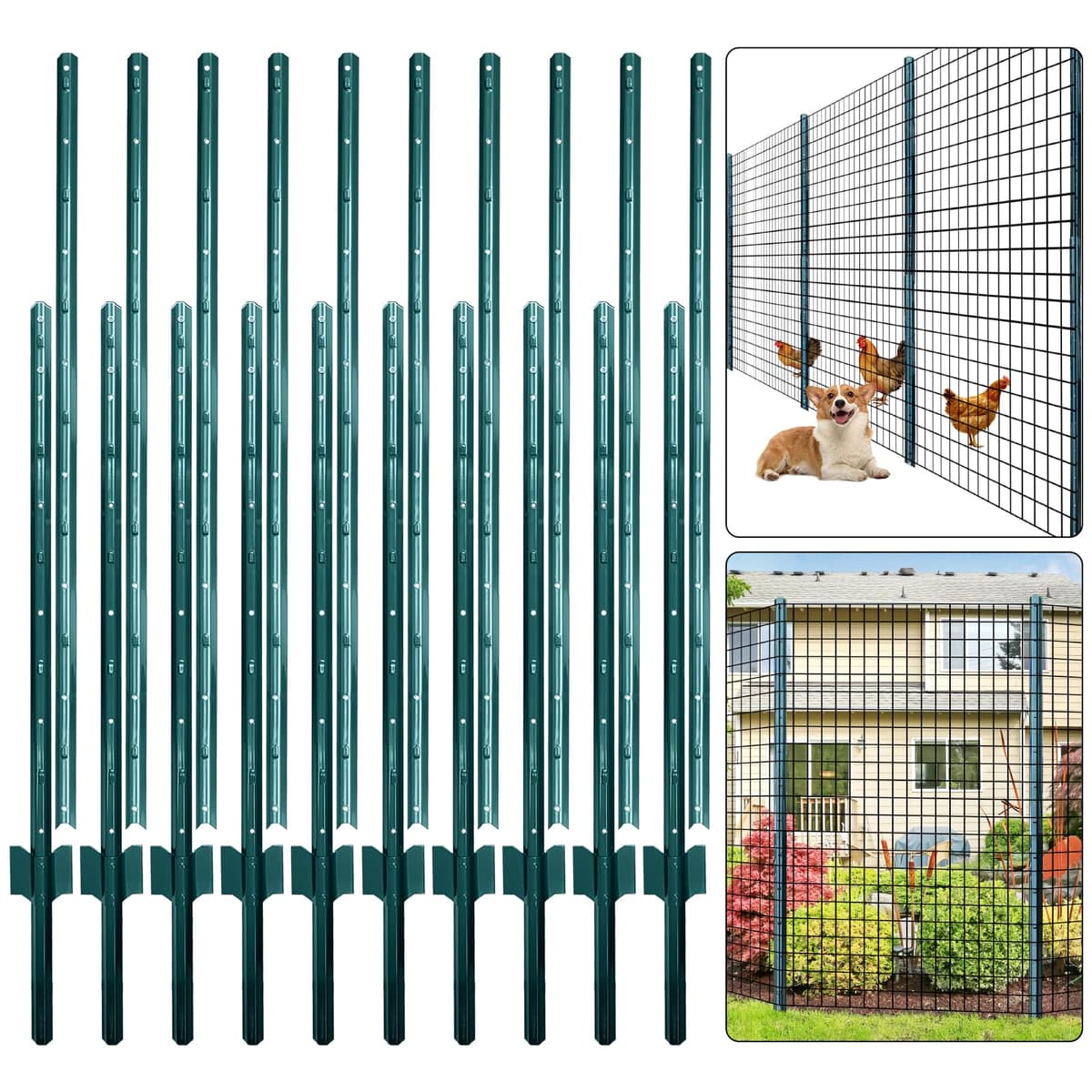 Thealyn Fence Posts 7 ft / 213 cm, Pack of 10 - for 5 ft Wire Fence Mesh, Metal Post with U-Channel, Steel Poles U Post for Garden Wire Mesh Poles for Chicken Wire Mesh