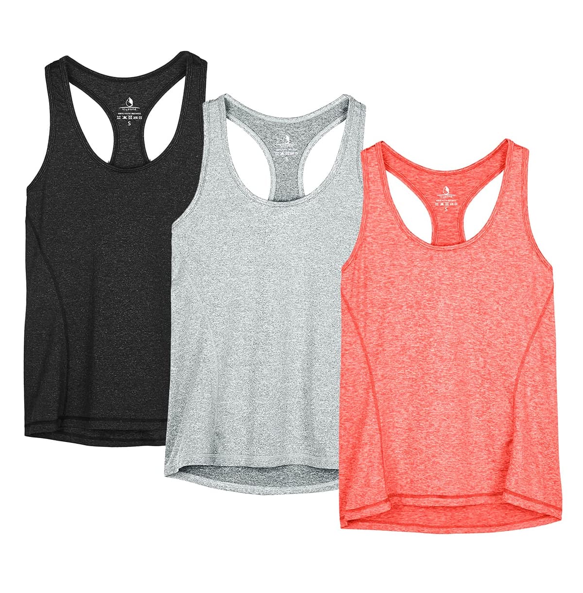 icyzone Camiseta de Tirantes Fitness Deportiva Mujer, Pack de 3