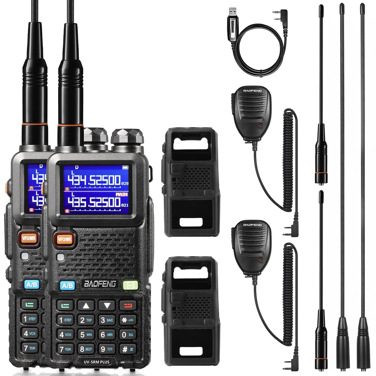 BAOFENG UV-5RM Plus 10W Dual Band Two-Way Radio, FM Air Radio Receiver, Long Range, Black, 2 Pack