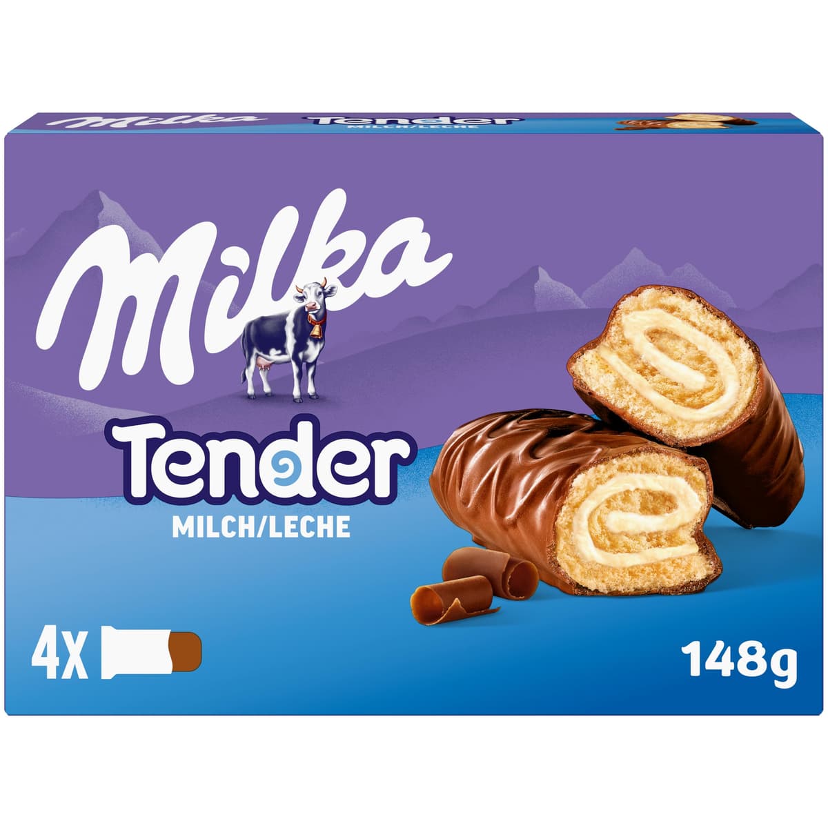 Milka Tender Barritas de Bizcocho con Relleno de Leche y Cubierto de Chocolate con Leche de los Alpes 148G