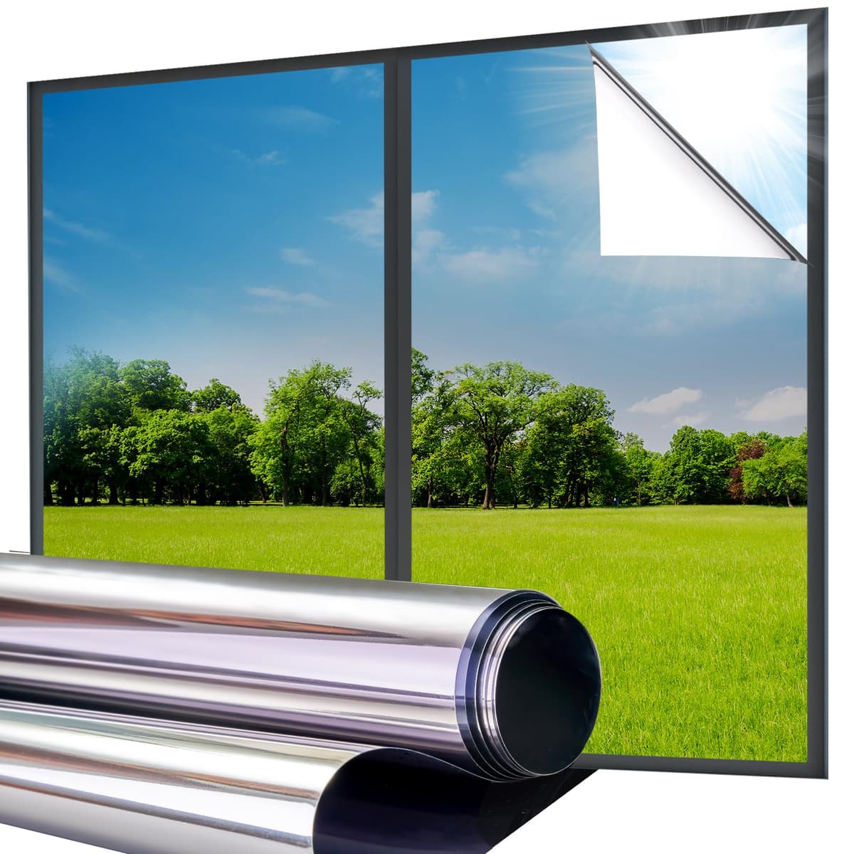 Lifetree Reflective One Way Window Film Privacy: Mirror Window Tint Film Heat Control Sun Blocker, UV Anti Glare Film Clear Day and Night for Home Office (Silver, 44.5 * 200cm)
