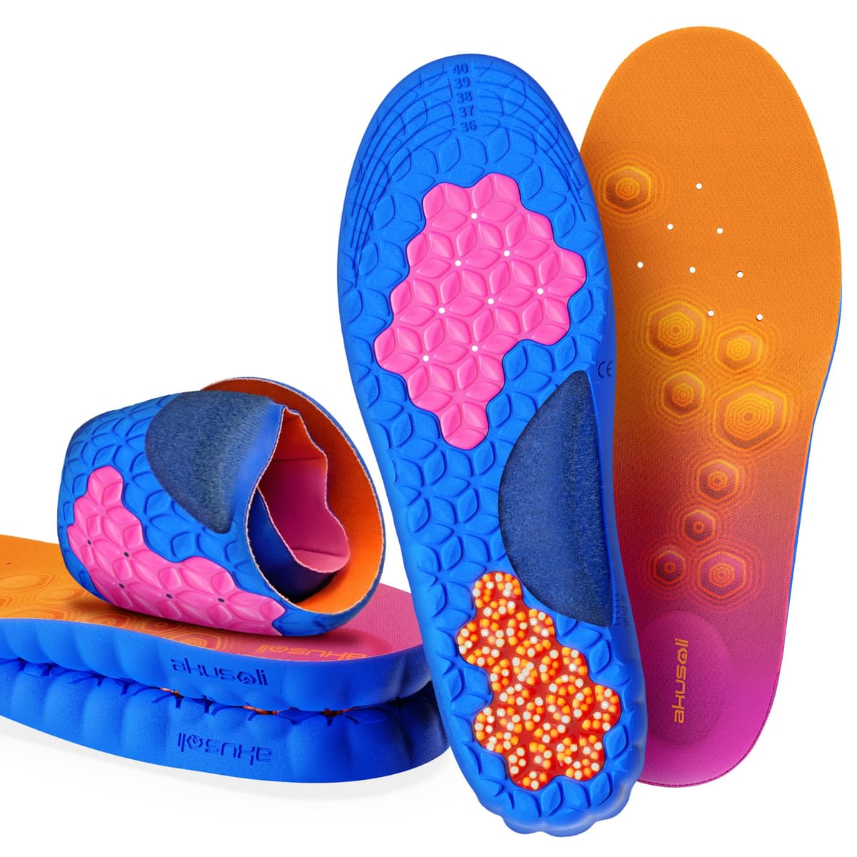 Akusoli Plantillas Hombre y Mujer – Plantillas de Gel para Zapatos con Acupresión y Soporte de Talón en U, Ideales para Zapatos de Trabajo y Largas Jornadas de Pie EU36-41.5