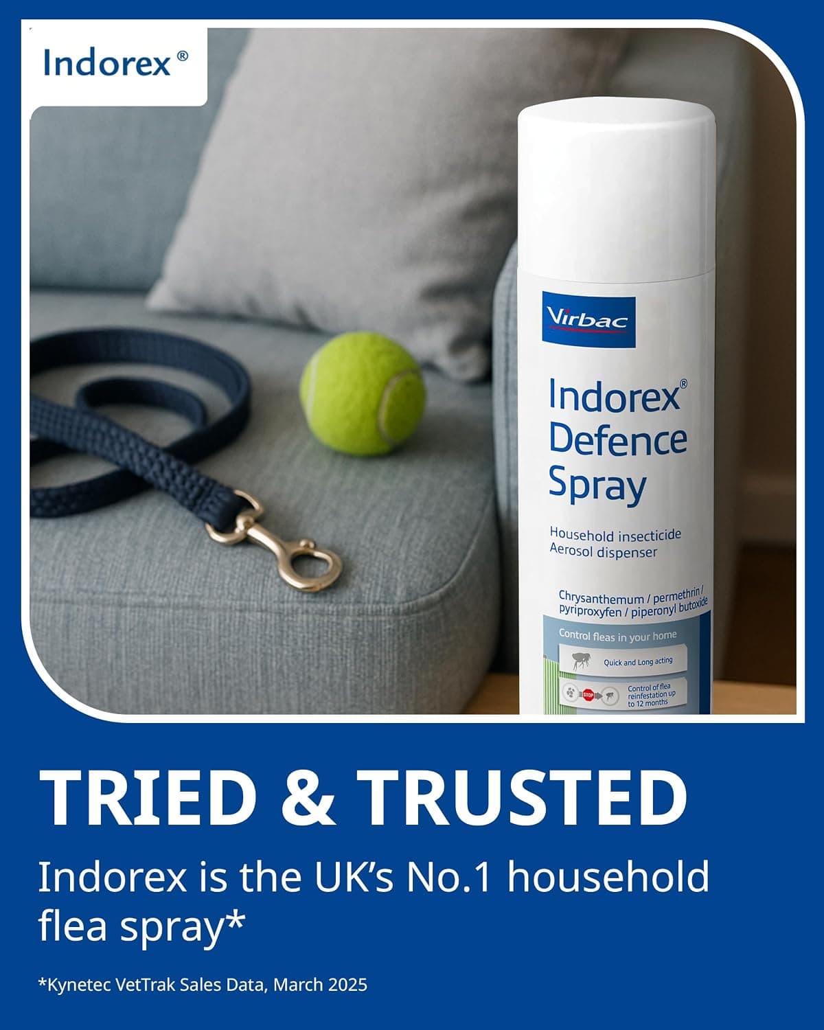 Virbac Indorex Defence Flea Spray for the Home – Long-Lasting 12-Month Protection Against Fleas and Dust Mites – 2 x 500ml Ca