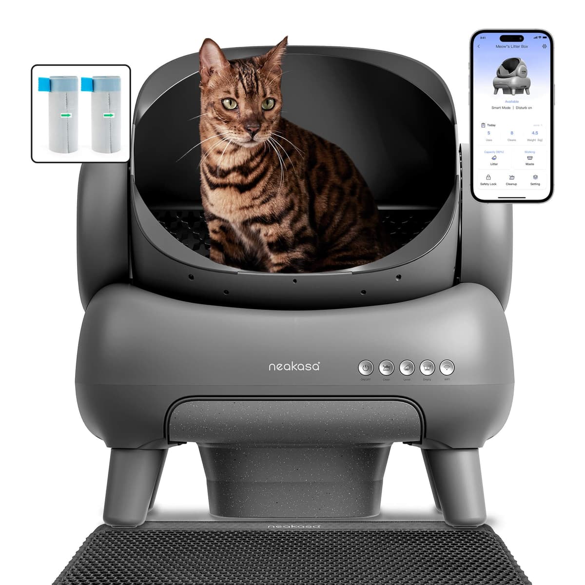 Neakasa M1 Arenero Gatos autolimpiable con diseño Abierto, Capacidad XXL, Control por App, Seguro, Limpieza rápida, sin olores e higiénico, Adecuado para hogares con Varios Gatos, Gris