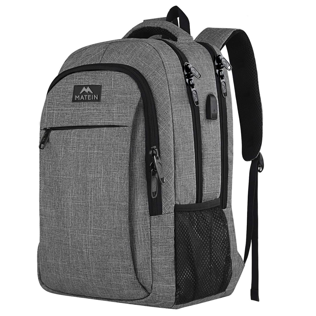 MATEIN Travel Laptop Backpack, Work Bag Lightweight Laptop Bag with USB Charging Port, Anti Theft Business Backpack, Water Resistant School Rucksack Gift for Men and Women, Fits 15.6 Inch, Grey