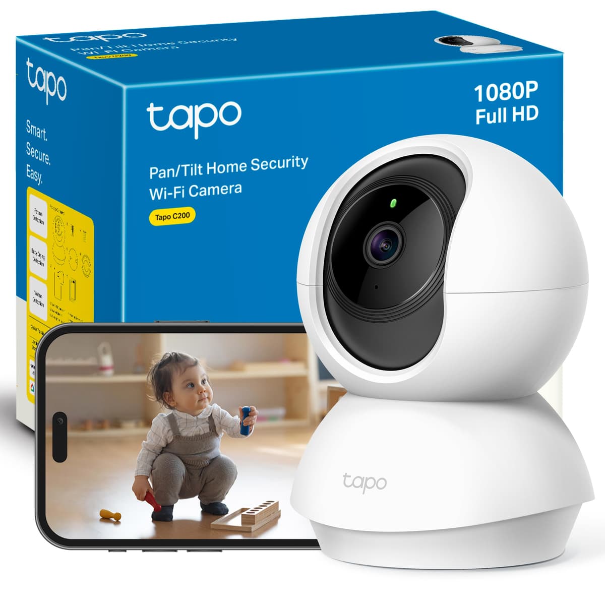 Tapo C200C – Cámara IP Wi-Fi 360°, FHD 1080p, Visión Nocturna, Detección de Movimiento, Admite Tarjeta SD, Compatible con Alexa, Cable de 1,5 m, sin Soporte de Montaje