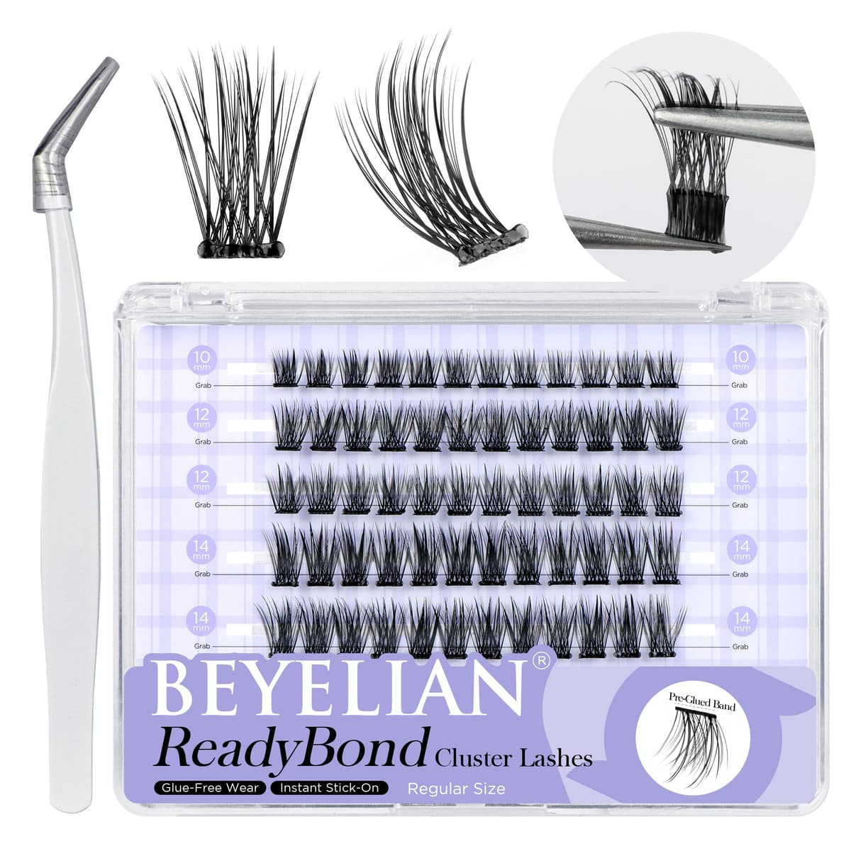 BEYELIAN Pestañas Postizas Self Adhesive, 72 Pcs D+ Curl DIY Press on Pestañas Individuales, Pestañas Adhesivas Reutilizables Cluster Lashes Pestañas Postizas (R06)