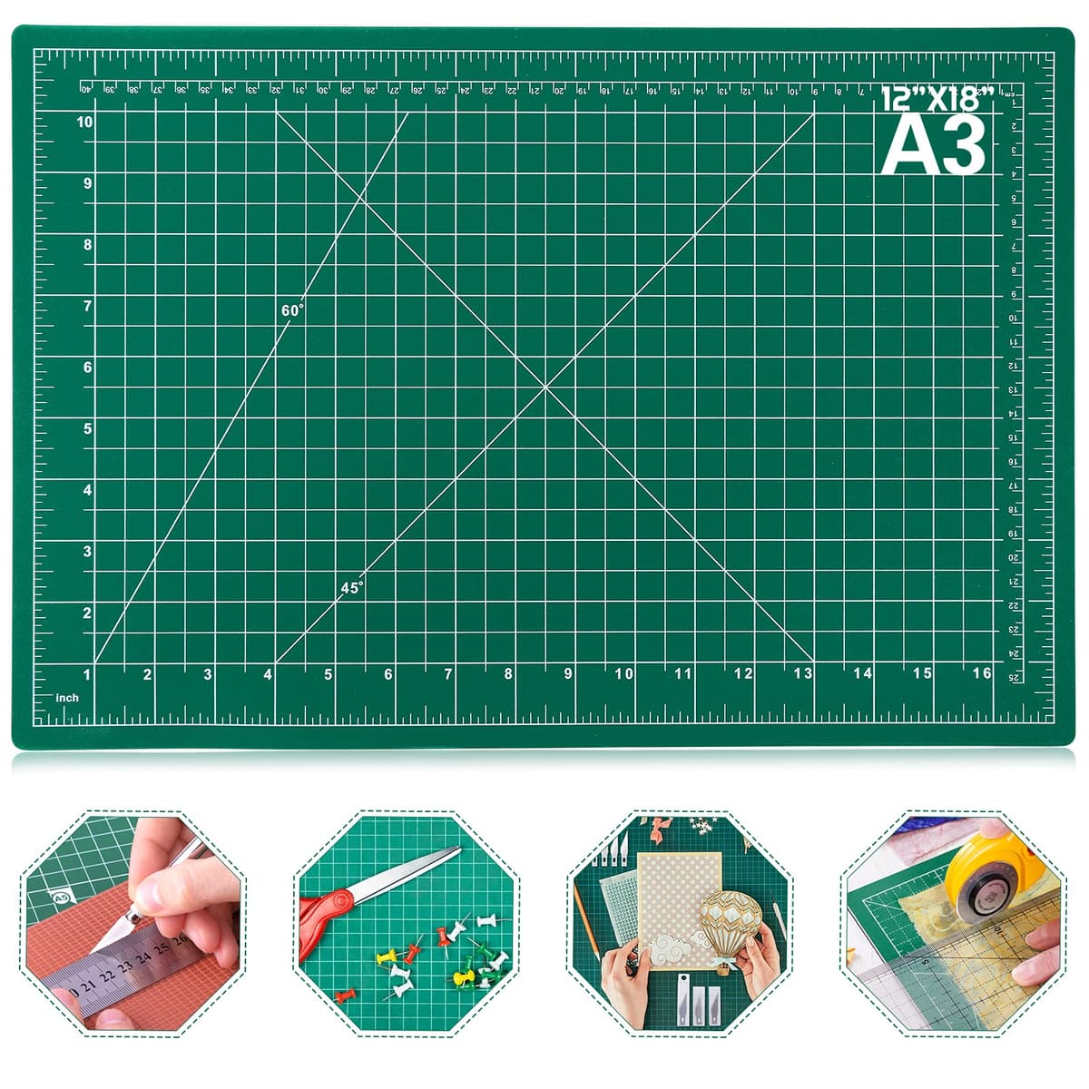 Self Healing Sewing Mat, Anezus 12" x 18" Rotary Cutting Mat Double Sided 5-Ply Craft Cutting Board for Sewing Crafts Hobby Fabric Precision Scrapbooking Project 12 x 18 Inches