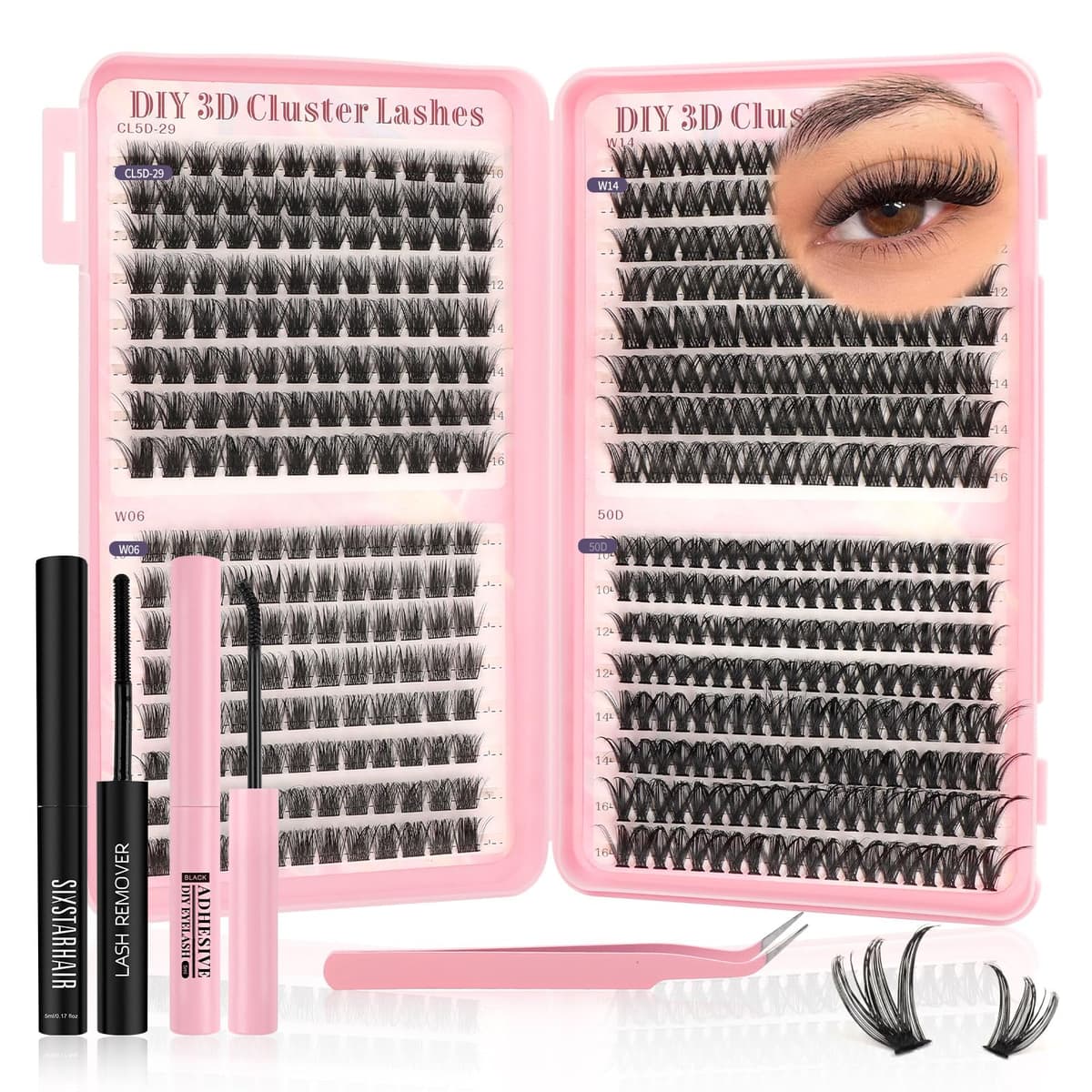 Sixstarhair Eyelashes Individual Kit Wispy Cluster Lashes with Lash Glue and Remover, Tweezers, Natural Individual Lashes Kit 448Pcs DIY Eyelash Extension Kit 4 Styles Lash Clusters Book 10-16mm