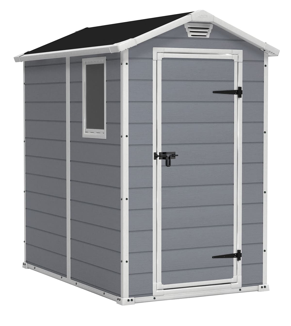 Keter Manor 4X6 - Caseta de jardín, 130x192x198cm y 2,2m2, Suelo, Sistema de ventilación, Puerta y Ventana, Resistente al Agua, Color Gris
