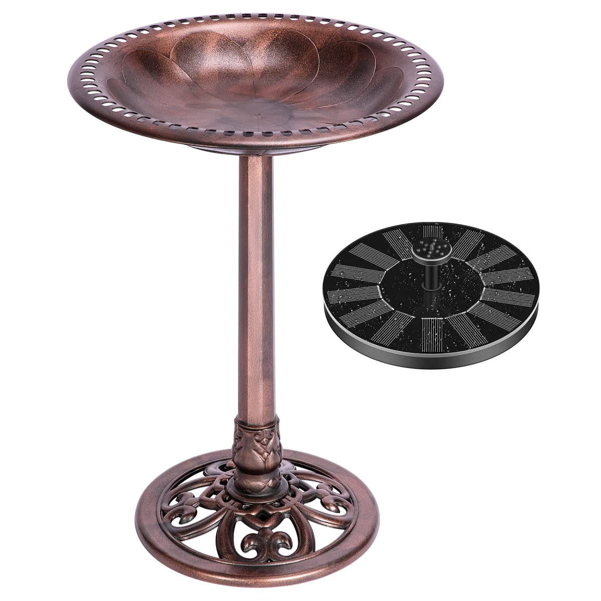 VIVOHOME Bebedero-Comedero para Pájaros para Jardín 71 cm de Altura con Fuente Solar Gran Bol de Agua en Resina de Pie Estilo Tradicional