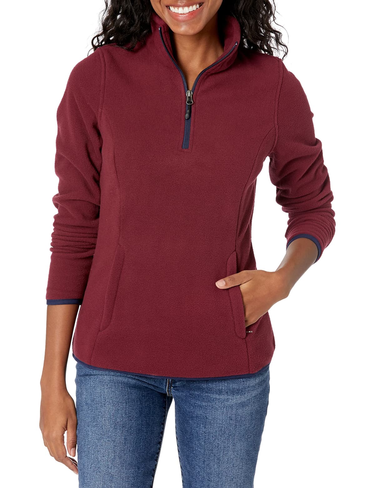 Amazon Essentials Chaqueta de Forro Polar con Cremallera de un Cuarto, Manga Larga y Ajuste Clásico - Colores interrumpidos Mujer