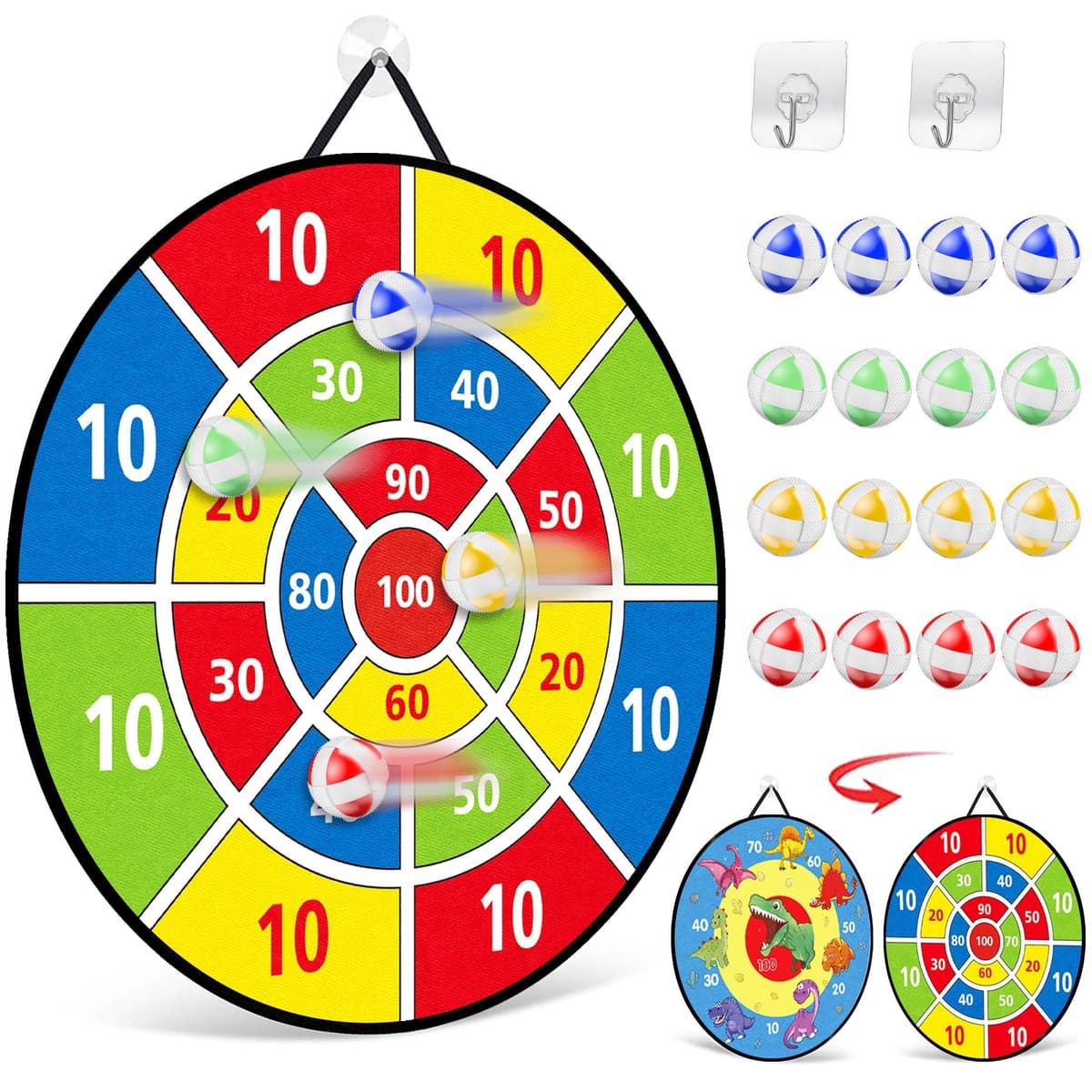 TOMYOU Toy Sports Tablero de Dardos de Doble Cara con Bolas Adhesivas, Juegos de Fiesta para Interiores y Exteriores, Agarre Firme Tablero De Dardos con Juego De Lanzamiento,66cm