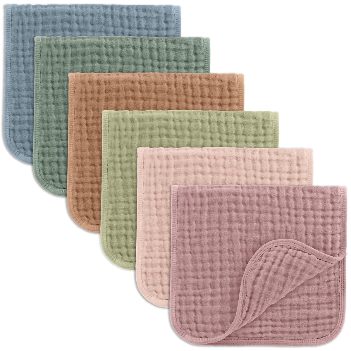 Comfy Cubs Muslin Burp Cloths 50 x 25 cm, Pack of 6 - Large 6-Layer Ultra-Absorbent 100% Cotton for Babies Drool & Messes - Safe & Gentle Baby Burp Cloth Set for Boys & Girls - Multi