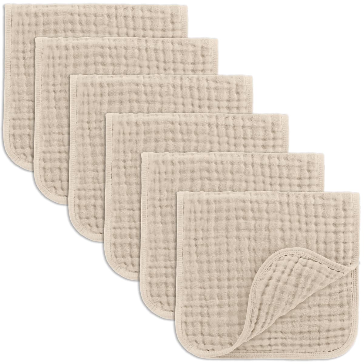 Comfy Cubs Muslin Burp Cloths 50 x 25 cm, Pack of 6 - Large 6-Layer Ultra-Absorbent 100% Cotton for Babies Drool & Messes - Safe & Gentle Baby Burp Cloth Set for Boys & Girls - Sand