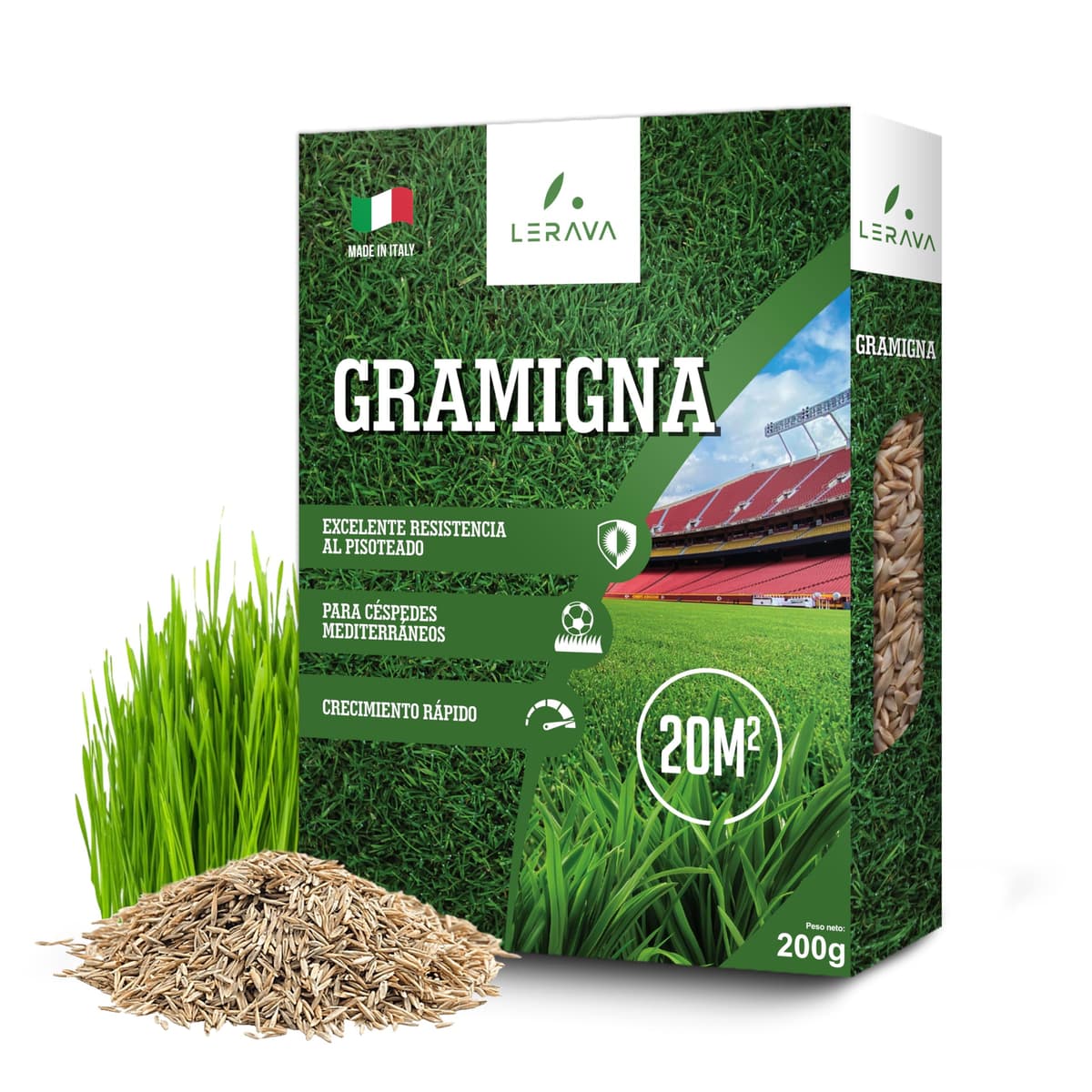 LERAVA Semillas césped grama gruesa (200 g) - Para 20 m² - Césped pisable y resistente a la sequía - Ideal para zonas mediterráneas y cálidas - Consume hasta un 20% menos de agua