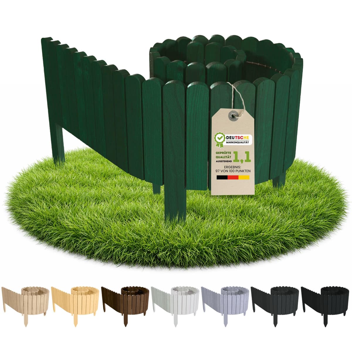 Floranica bordura para jardín 20 x 200 cm Verde Borde césped Valla de jardín Valla de Madera bordura Flexible en Rollo