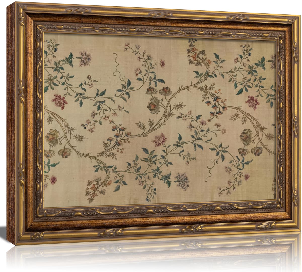 Vintage gold framed Floral Vine wall art Retro Beige Botanical Painting Canvas Prints Elegant Antique Flower French Leaf Wall Decor for Farmhouse Bedroom Living Room Home Decration 16x24in