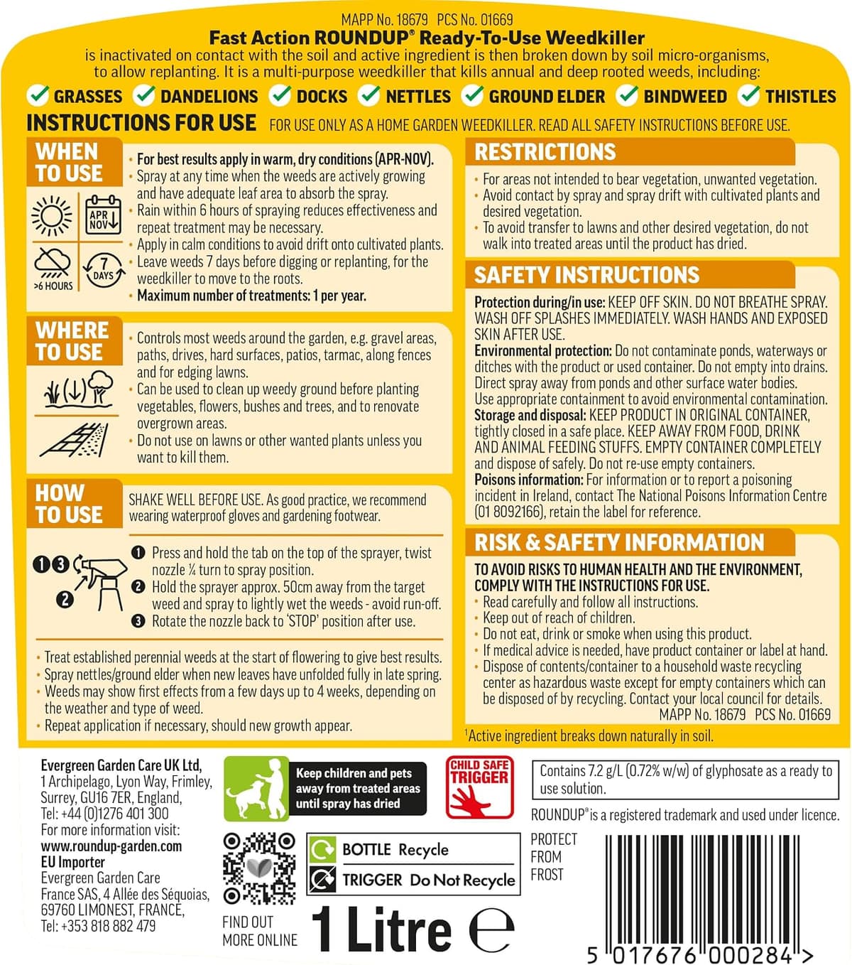Roundup Total Fast Action Weed Killer, 1 Litre
