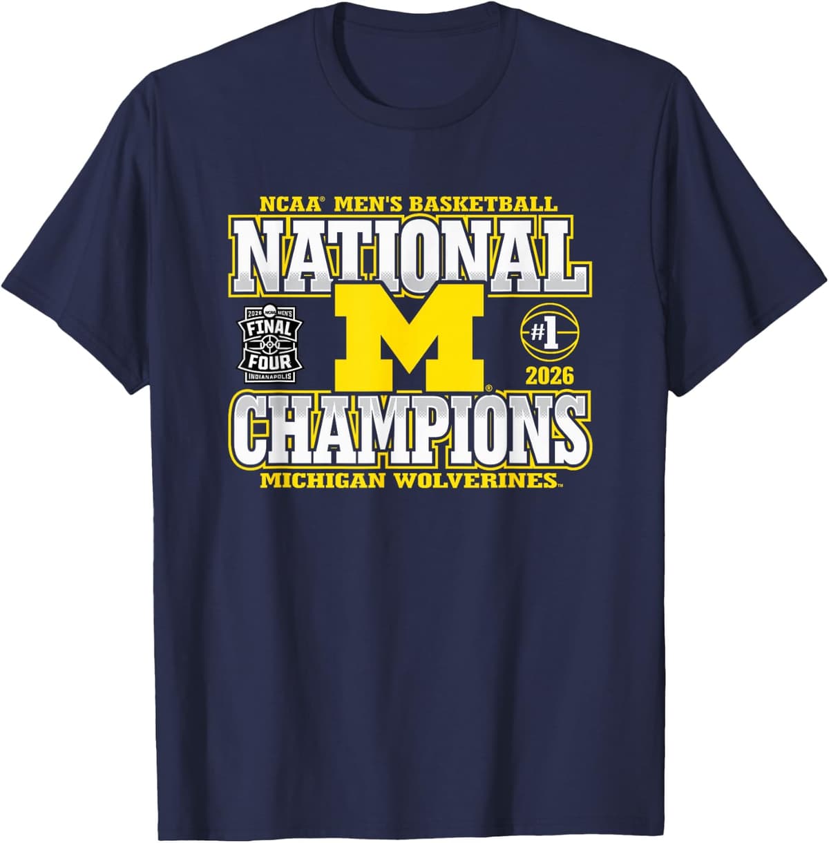 Michigan Wolverines National Champs 2026 M Basketball Bold Tees T Shirts for Men